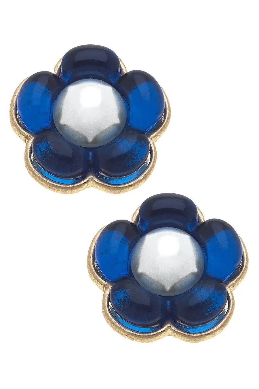 Classic Stud Pearl Detail Resin Floral Earrings