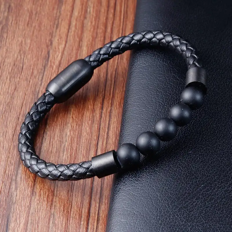 Frosted Stone Lava Rock Tiger Eye Titanium Bracelet