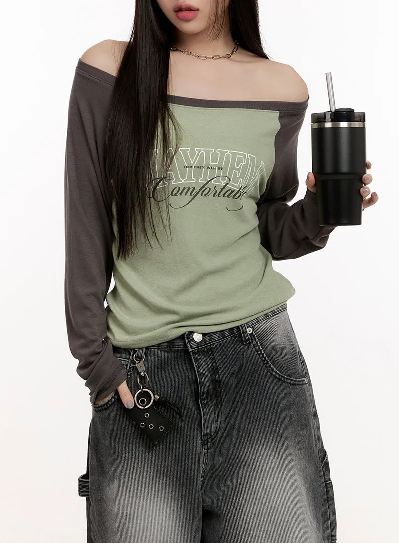 Graphic Two-Tone Off-Shoulder Top