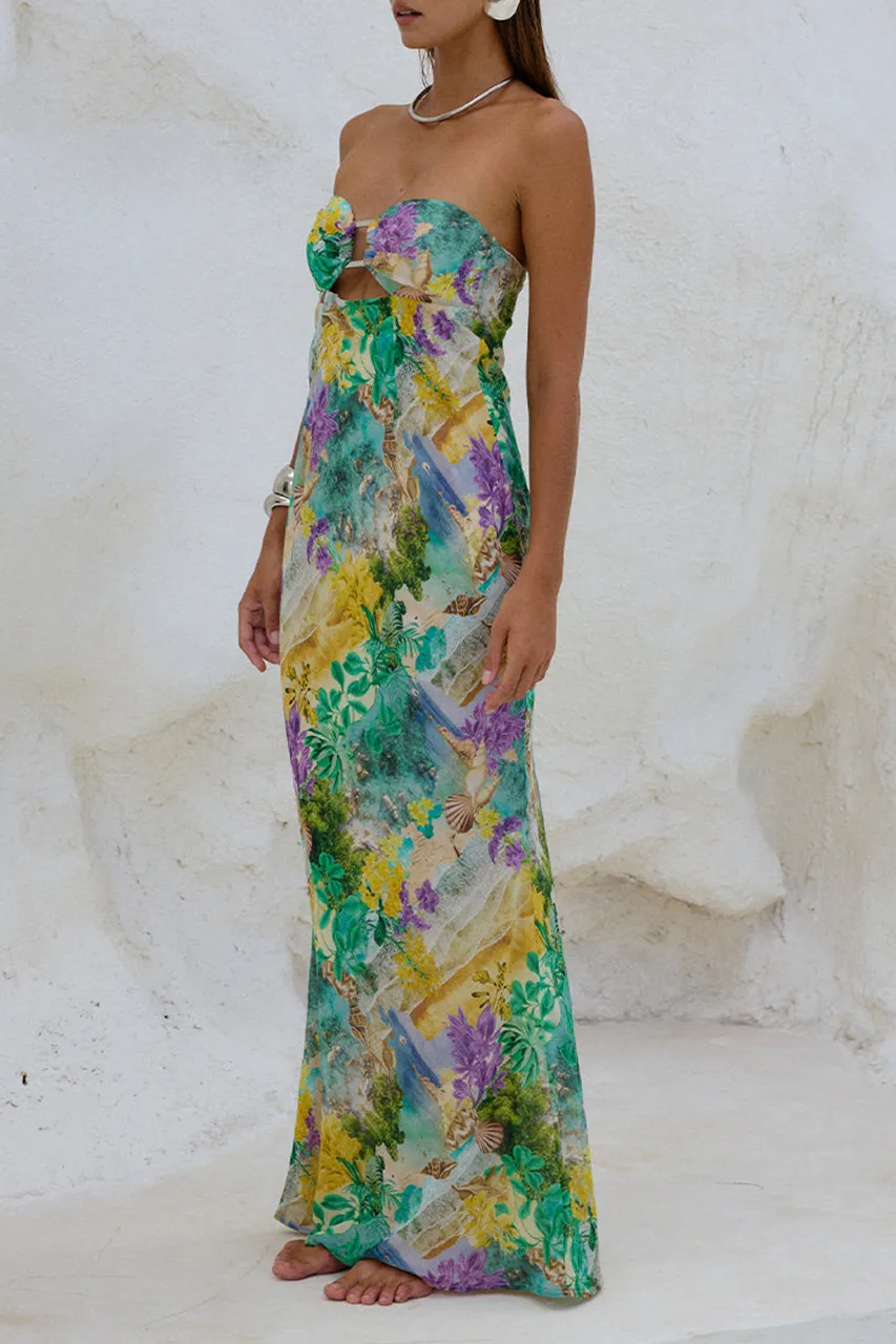Strapless Color Blocked Maxi Dress