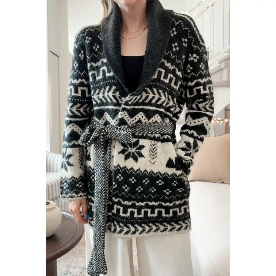 Snowflakes Collared Neck Long Sleeve Cardigan