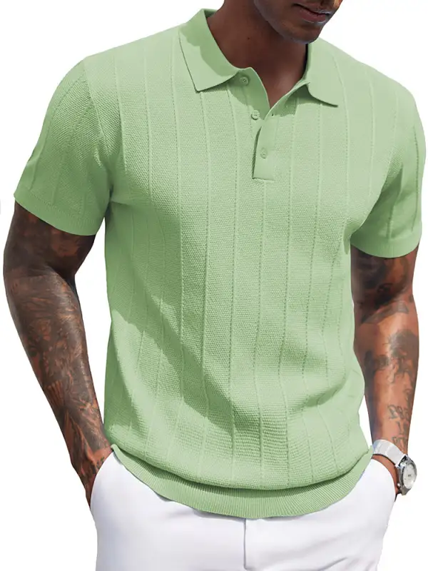 Ribbed Textured Knit Polo Shirt
