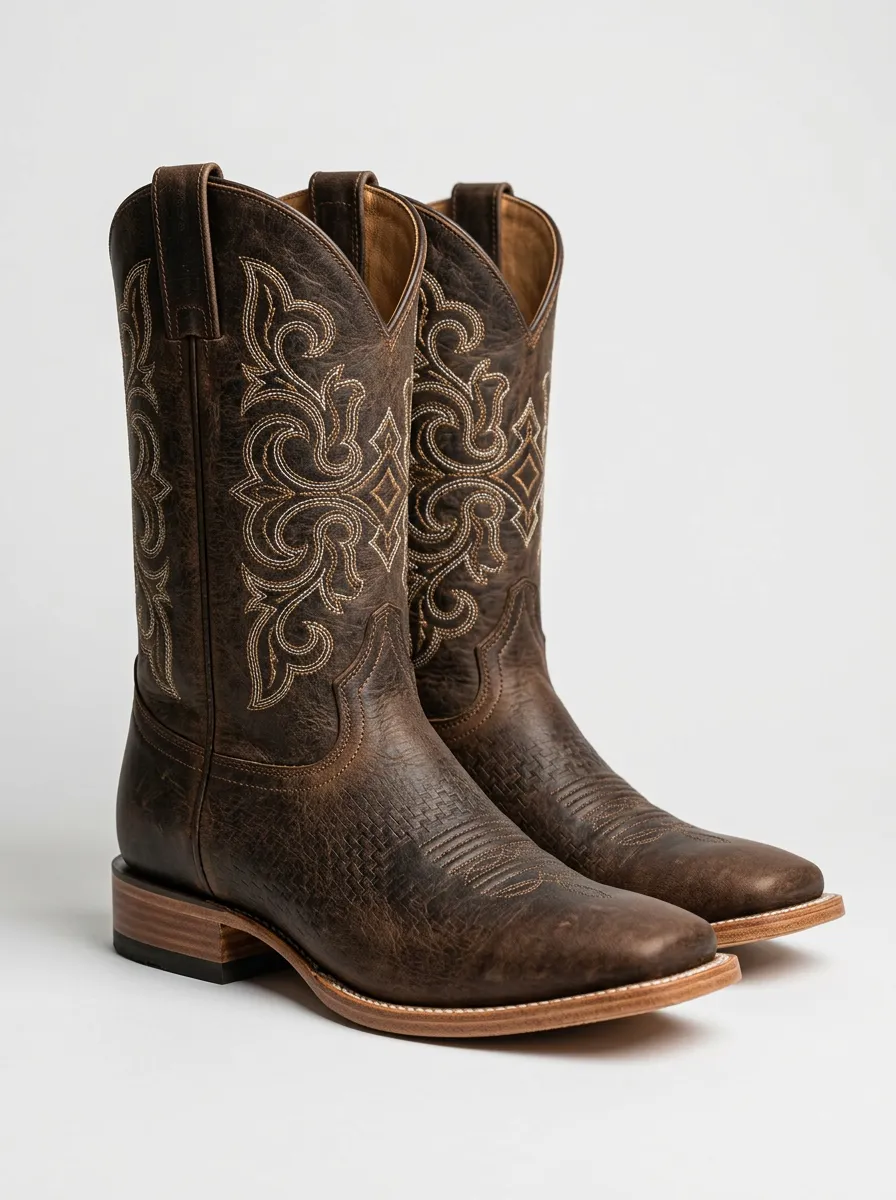 Trail Embroidered Leather-Look Frontier Look Men's Western Cowboy Boots