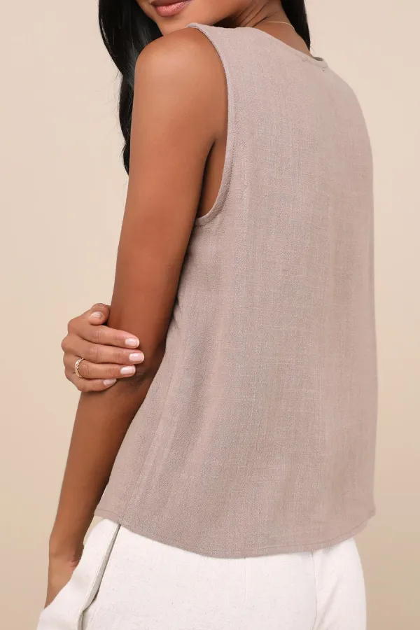 Casual Style Linen Sleeveless Button-Front Top