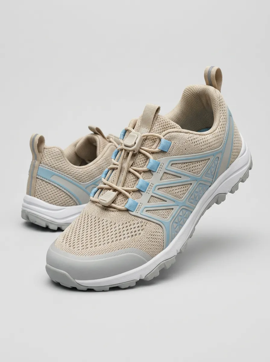 Women's Outdoor Hiking Beige Blue Printed Sneakers