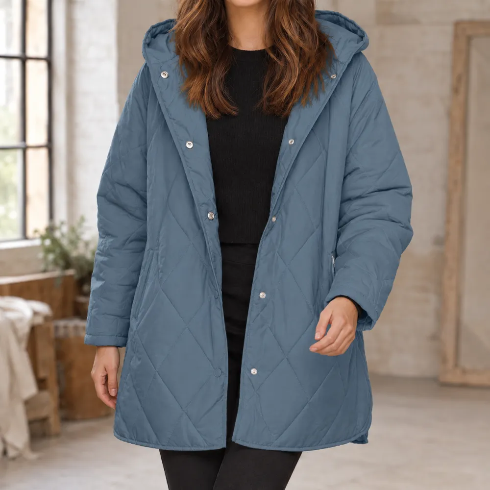 Hooded Quilted Mid-Length Jacket