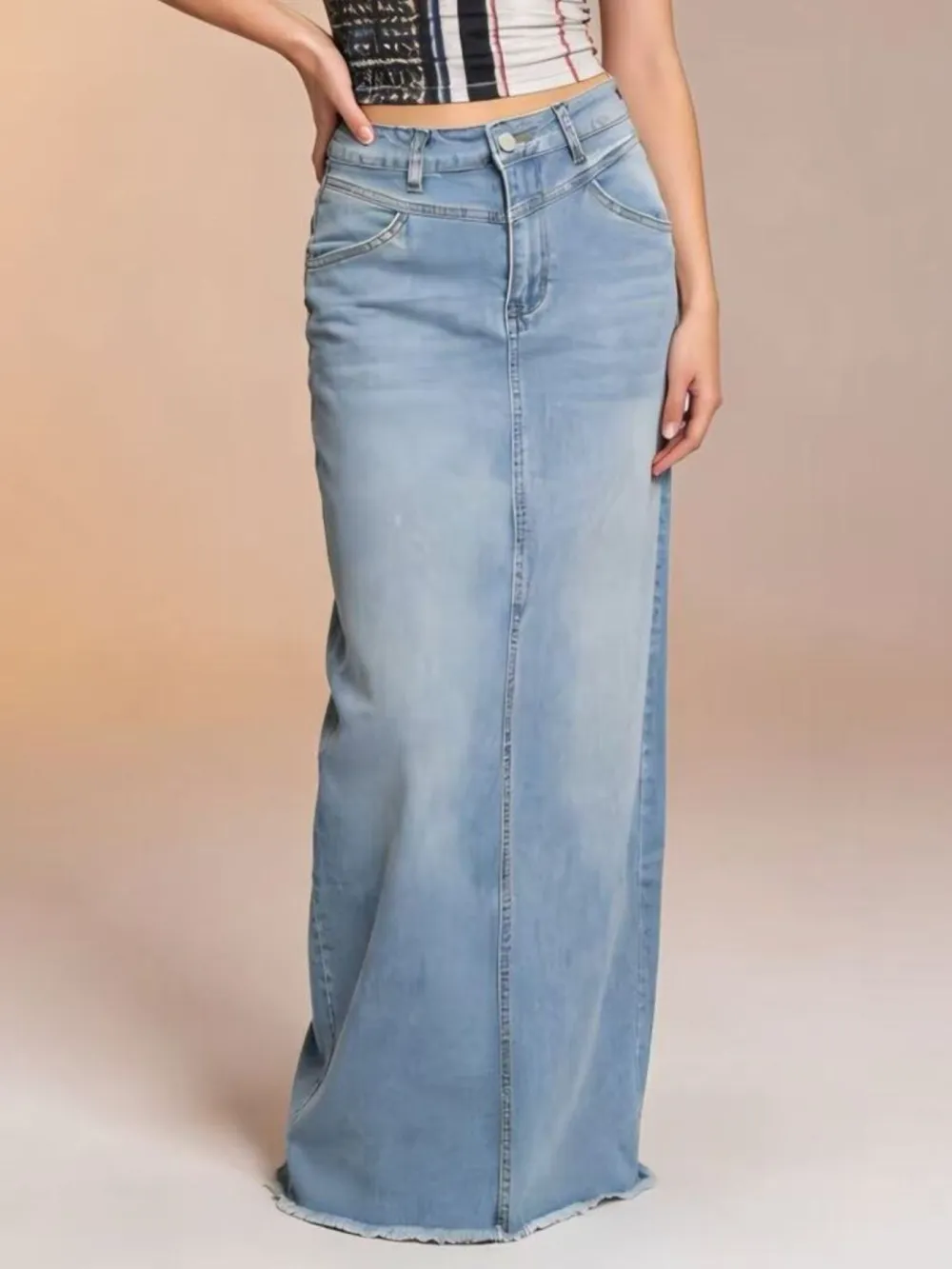 Raw Hem Maxi Skirt
