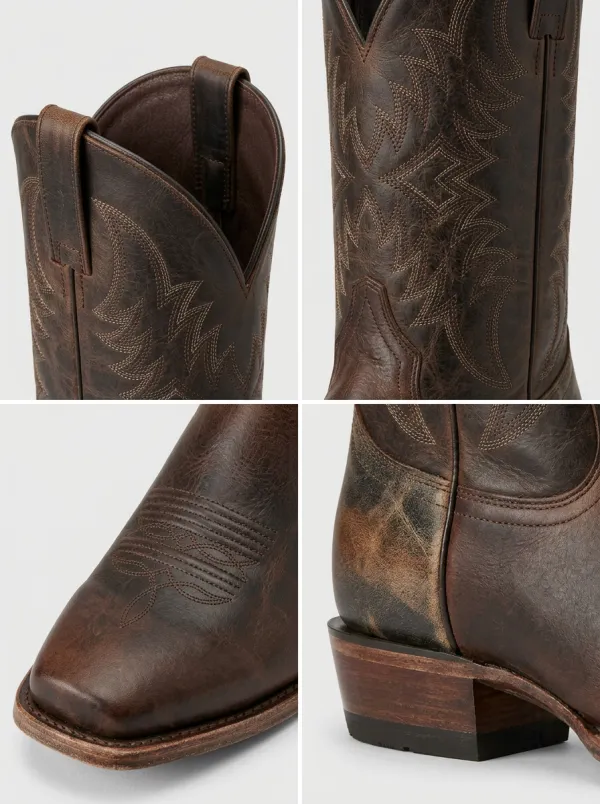Men's Western Cowboy Embroidered Brown Leather Western Boots