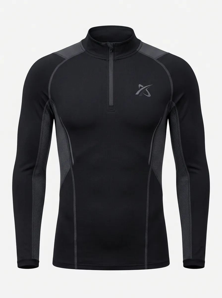 Men's Athletic Sport Logo Printed Quarter Zip Long Sleeve Shirt