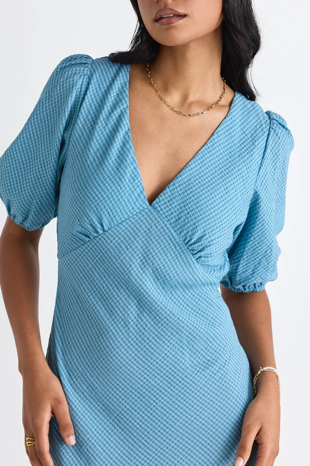 V - Neck Puff - Sleeve Maxi Dress