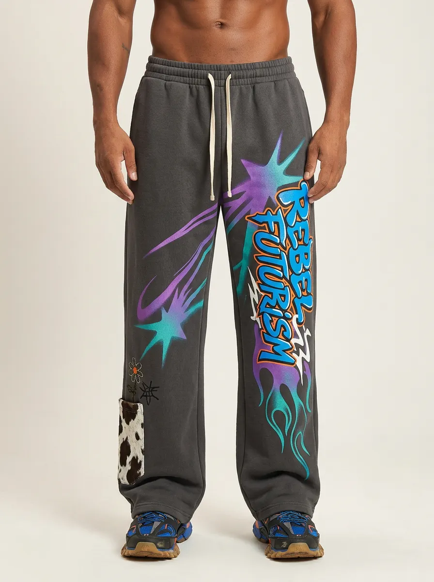 Men's Streetwear Rebel Futurism Graffiti Flame Printed Sweatpants