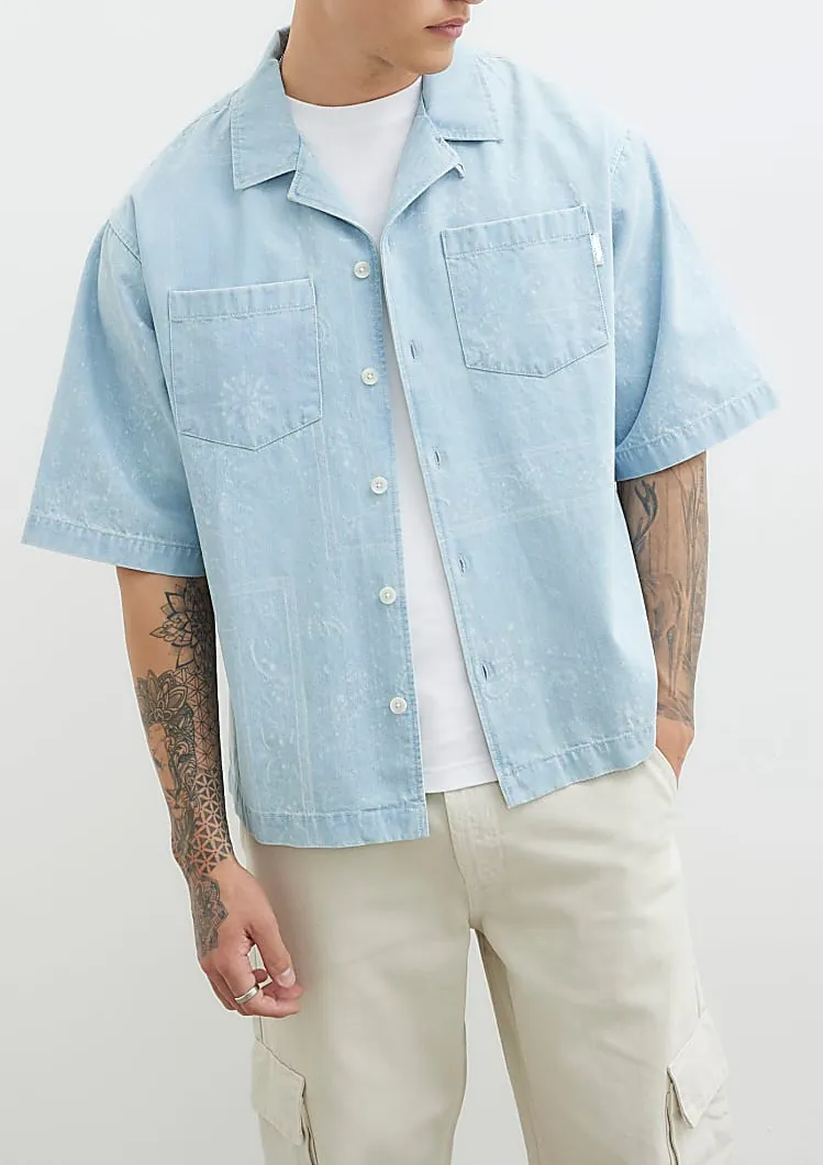 Men's Stylish Blue Regular Fit Double Pocket Denim Shirt