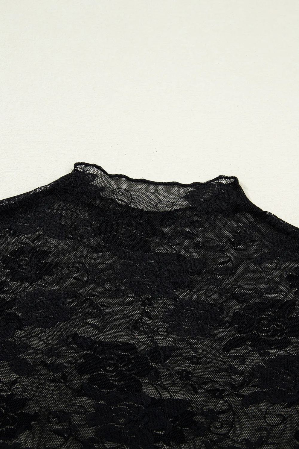 Black Floral Lace Mesh Short Sleeve Top