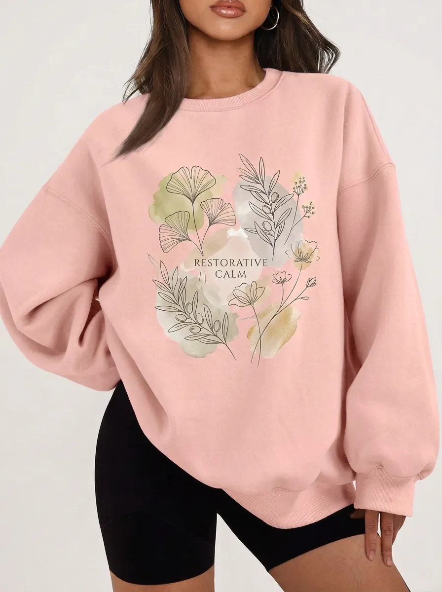 Women's Botanical Restorative Calm Watercolor Printed Sweatshirt