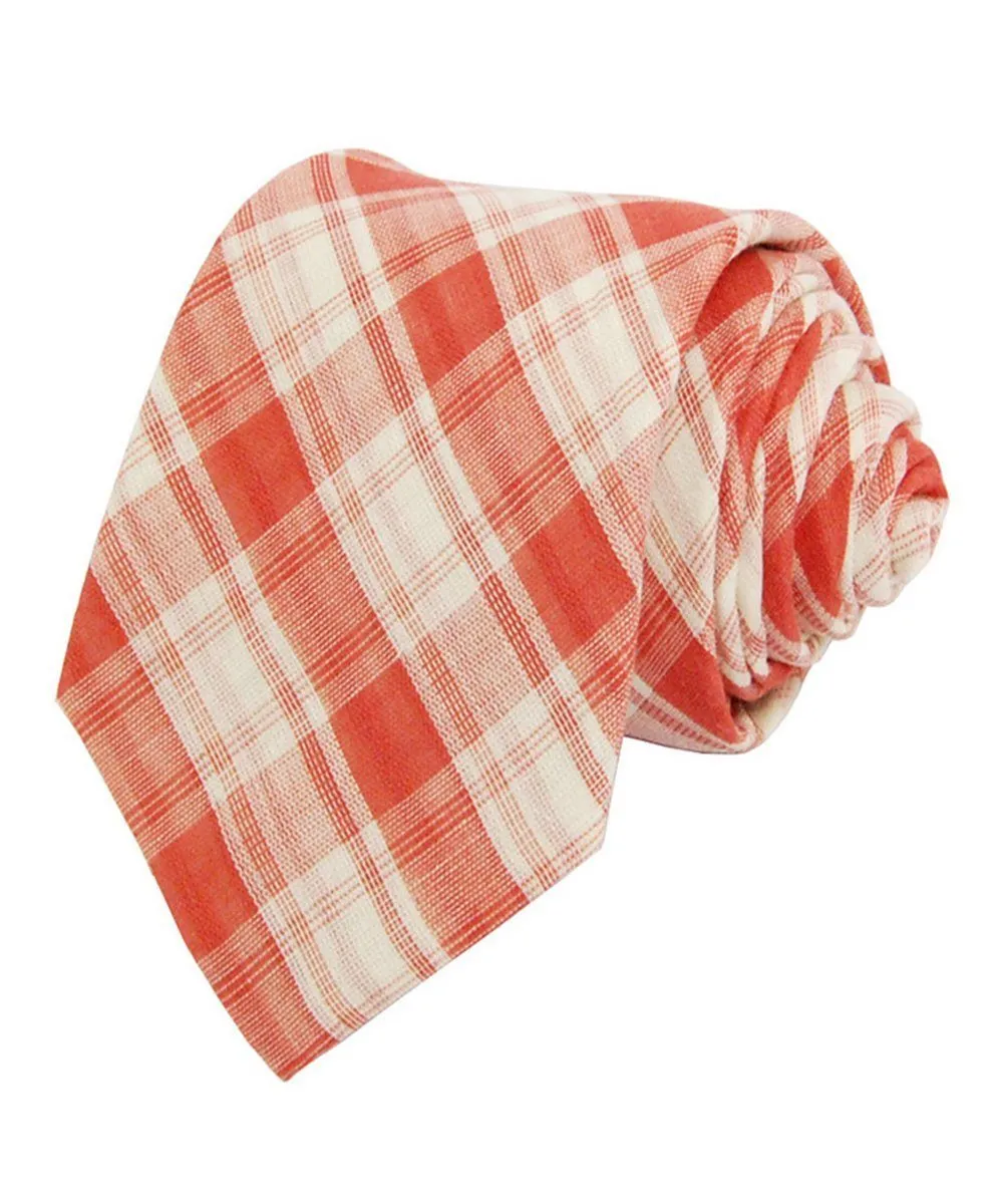 Classic Cotton Plaid Men's Necktie With Pocket Square