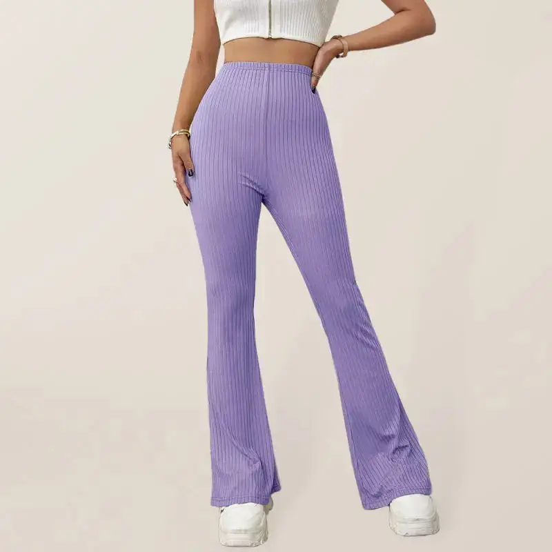 Knitted High Waist Flared Trousers Pants