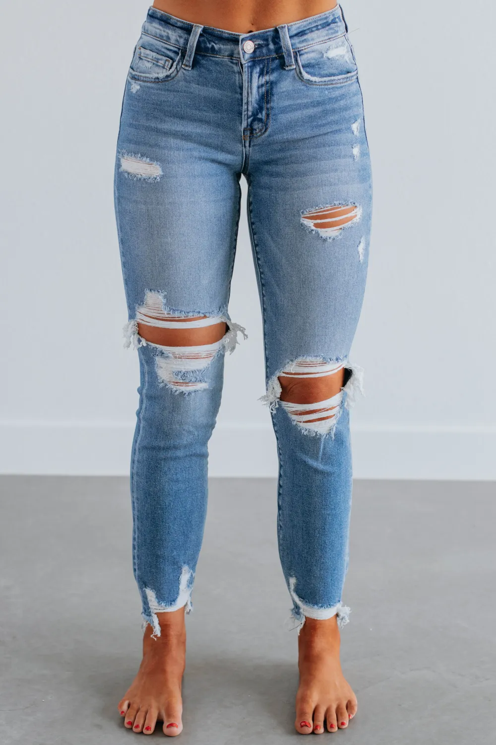 Women's Mid Rise Straight Leg Slim Fit Jeans