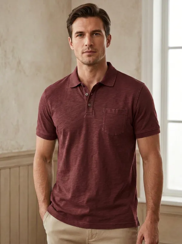 Men's Pocket Slub-Textured Polo Shirt