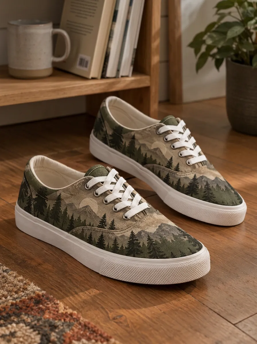 Men's Casual Nature Lover Mountain Forest Patterned Canvas Shoes