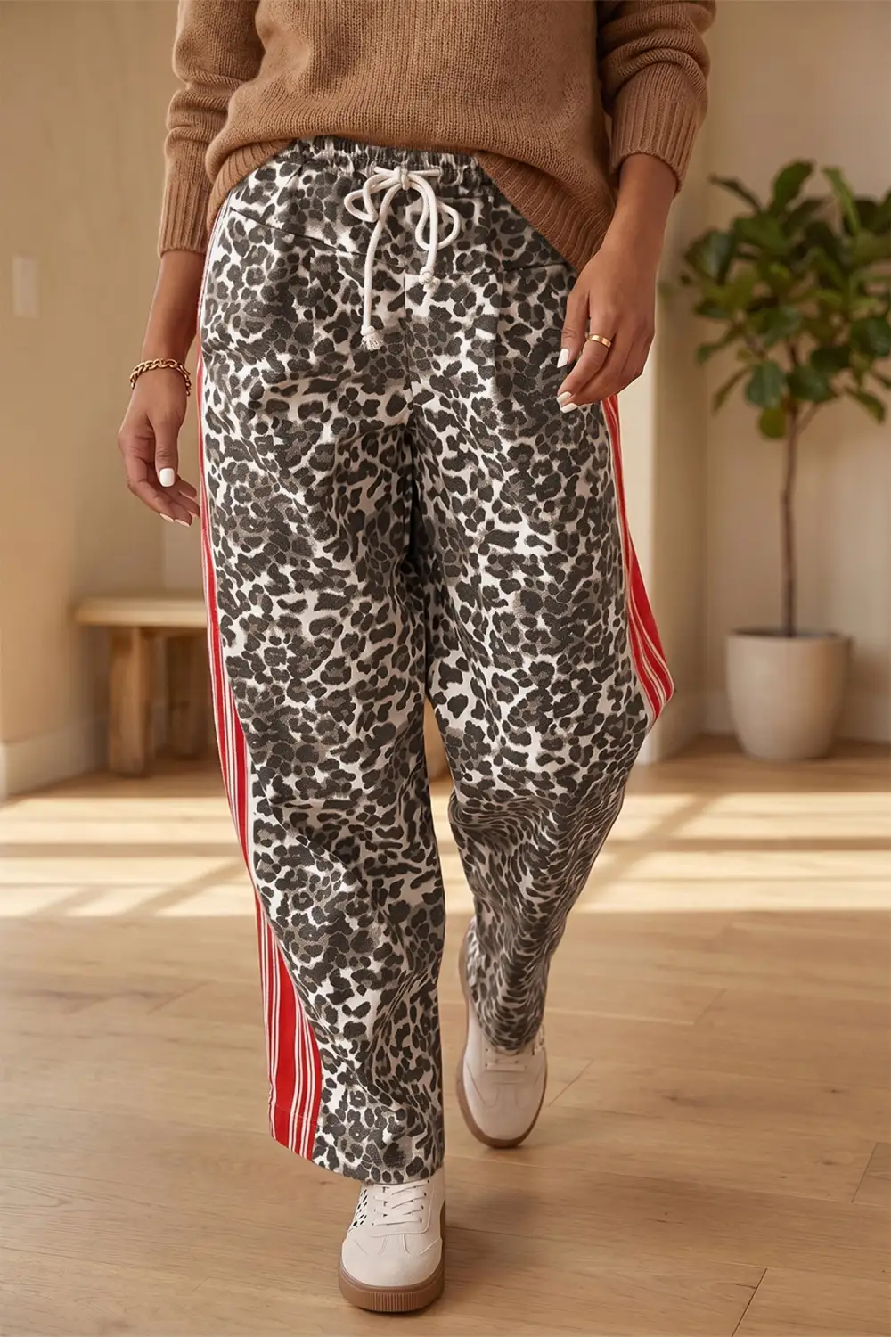 Women's Leopard Patchwork Elastic Waist Jeans