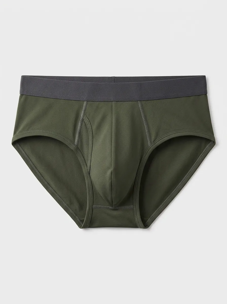 Men's Army Green Solid Color Printed Briefs
