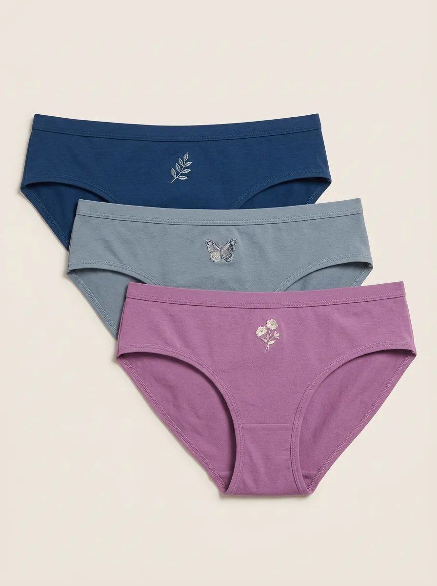 Women's Three-Pair Butterfly Floral Embroidered Brief Set