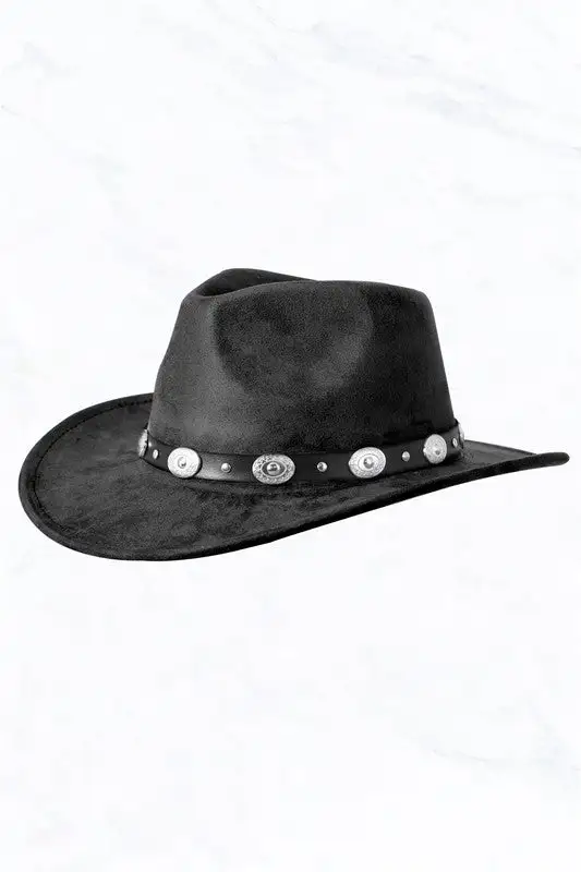 Suede Regular Cowboy Fedora Hat with Studded Belt