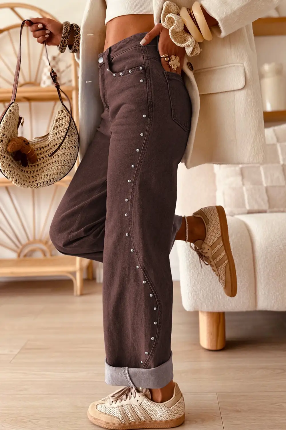 Women's Casual Jeans With Side Seam Rivet Detail