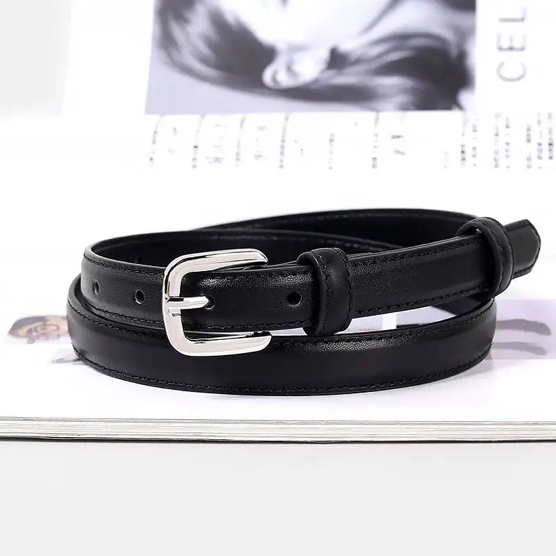 Classic Leather Skinny Belt with Buckle