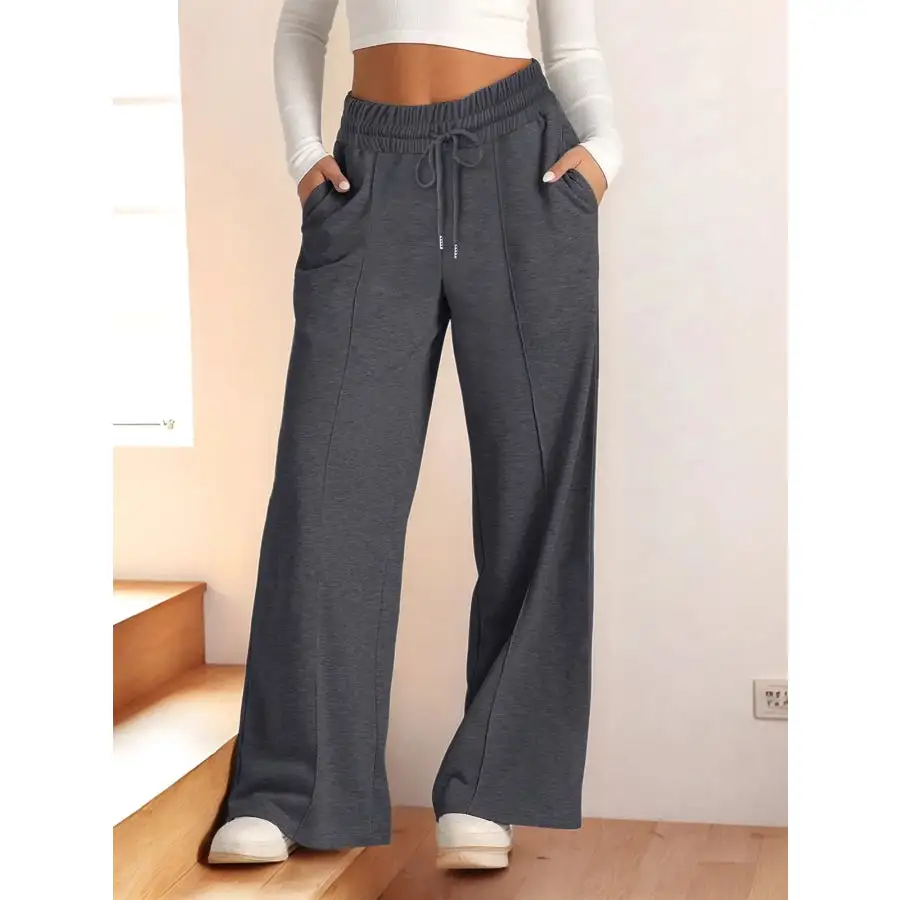 Full Size Drawstring Relaxed Fit Wide Leg Pants Plus Size