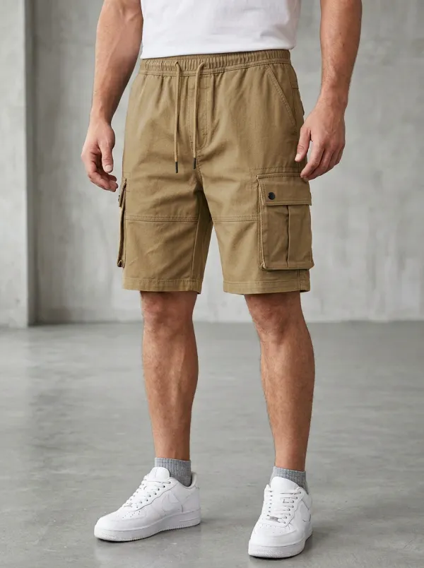 Rugged-Look Pocketed Drawstring Utility Cargo Shorts