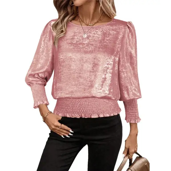 Foil Round Neck Elastic Hem T-Shirt