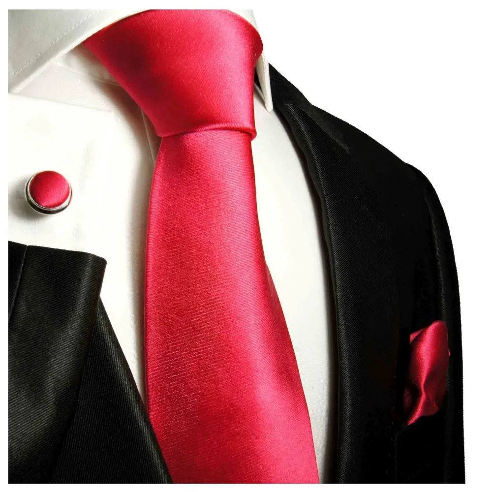 Classic Silk Solid Men's Necktie With Pocket Square and Cufflinks