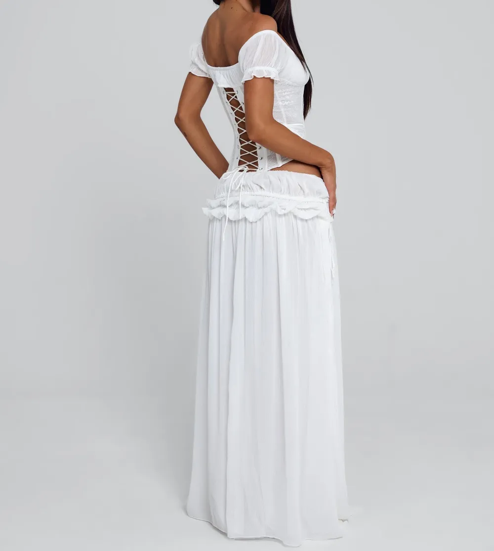 White Flowy Georgette Maxi Skirt