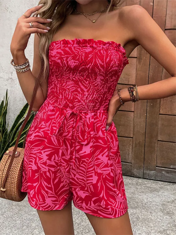One Shoulder Elastic Printed Tube Top Jumpsuit