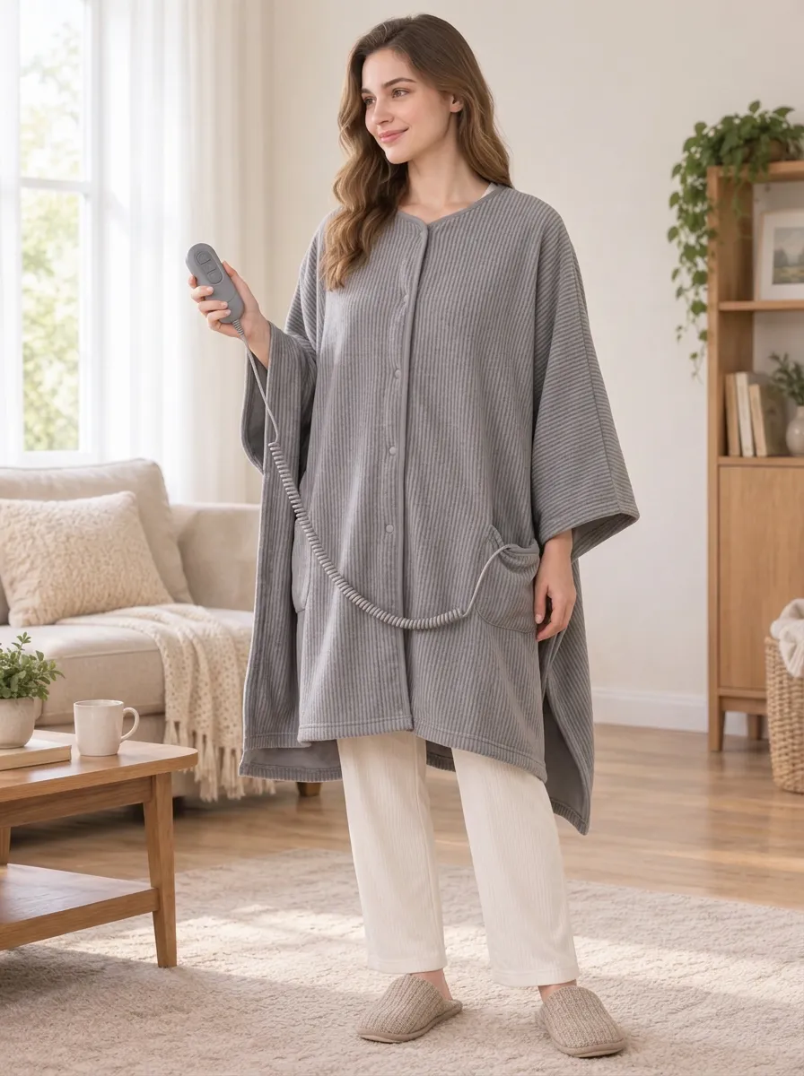Ribbed Poncho Style Wearable Heated Blanket