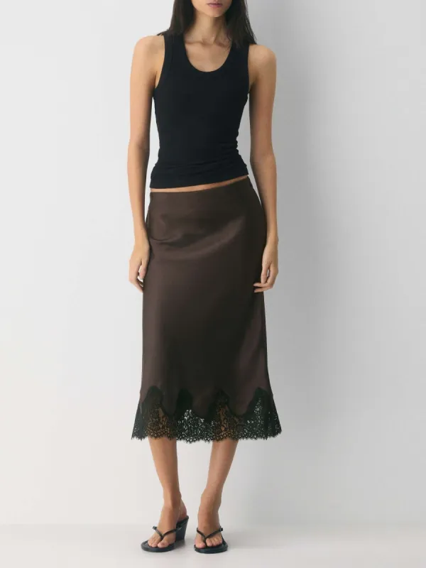 Satin Lace Midi Skirt