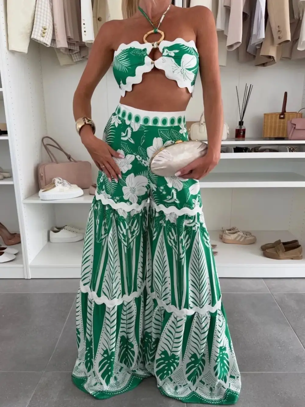 Subtle Halter Cropped Detail Coordinated Set