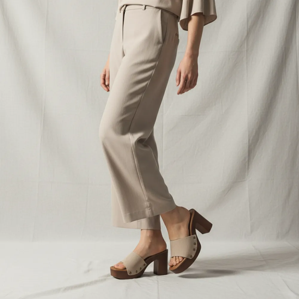 Boho Lightweight Studded Wooden Heel Mule