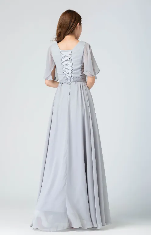 Classic Chiffon Fit And Flare V Neck Maxi Dress
