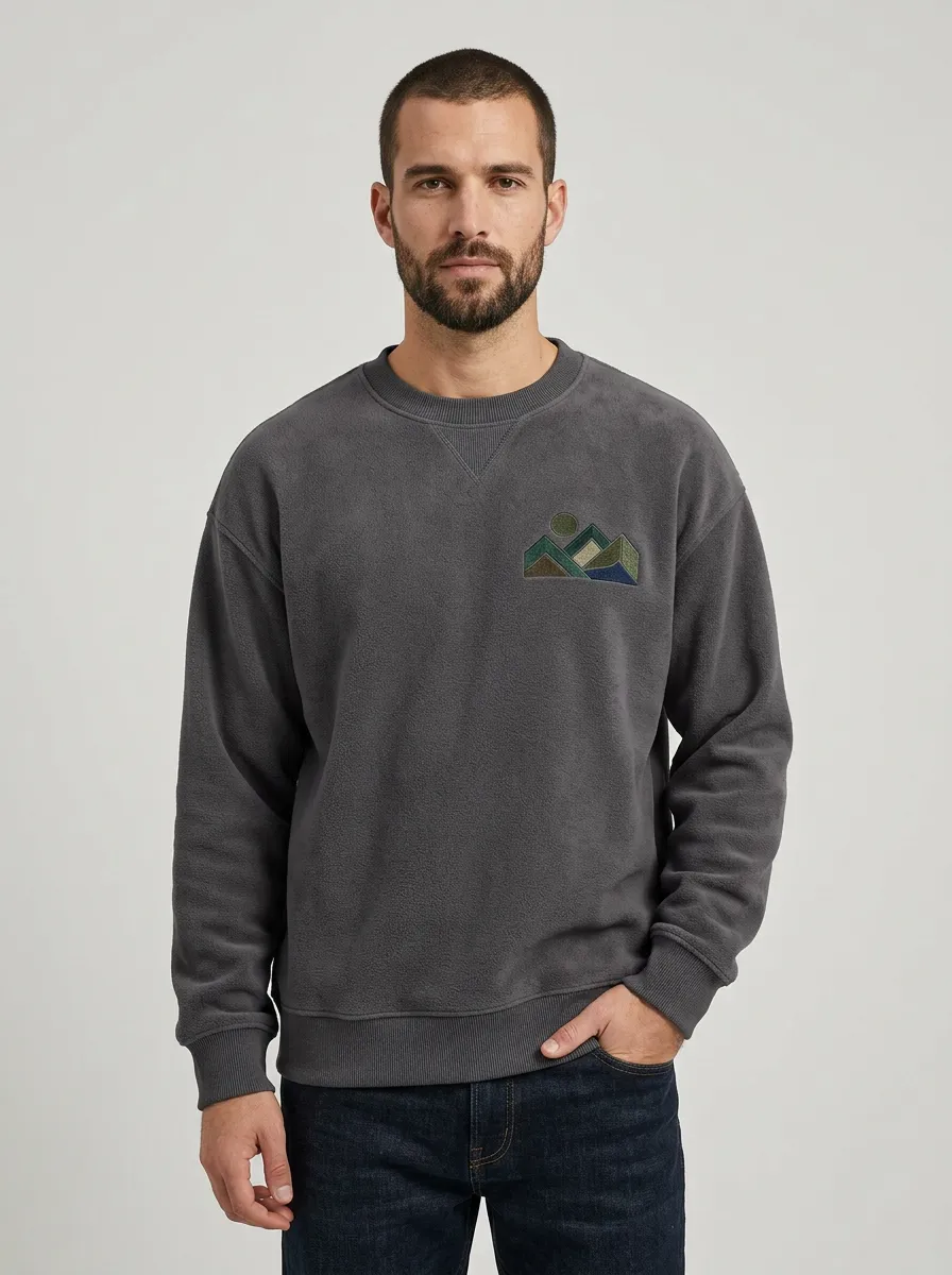 Men's Charcoal Outdoor Mountain Landscape Fleece Sweatshirt