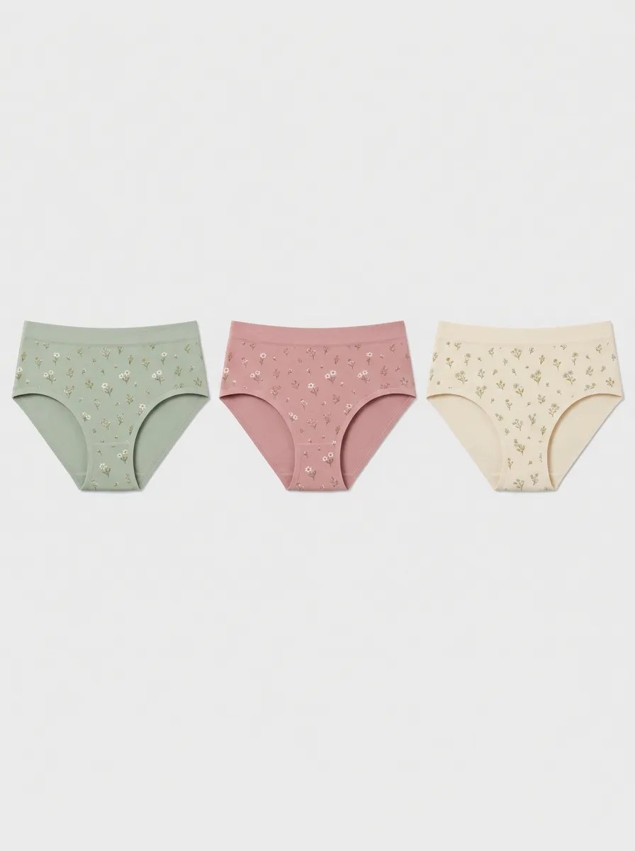 Women's Multicolor Floral Patterned Daisy Briefs 3-Pack