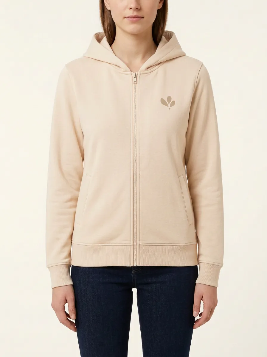 Women's Leaf-Embroidered Full-Zip Welt-Pocket Hoodie