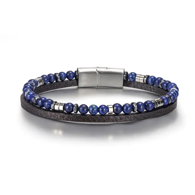 Lapis Lazuli Tiger Eye Bead Leather Bracelet