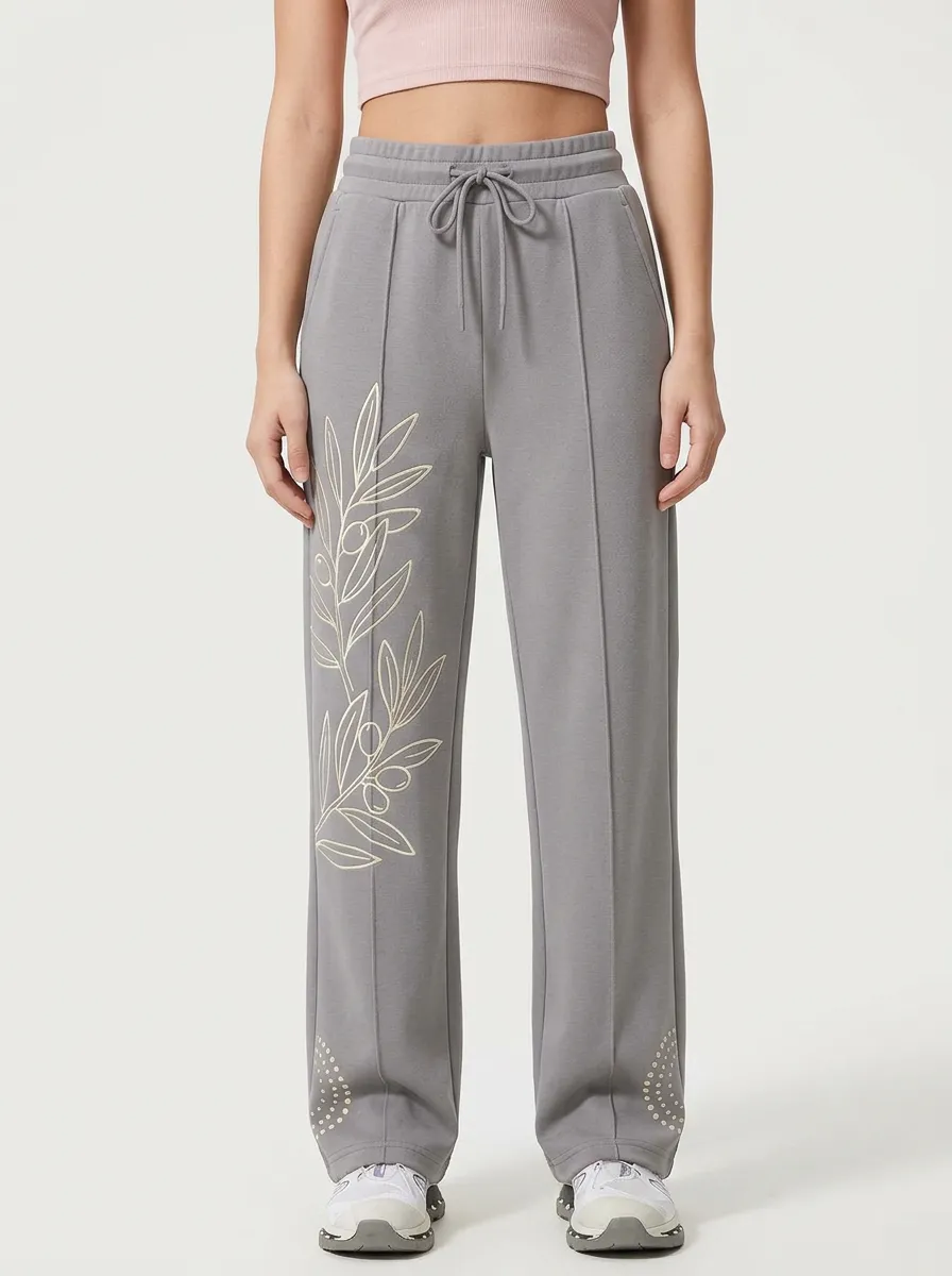 Women's Botanical Olive Branch Graphic Grey Sweatpants