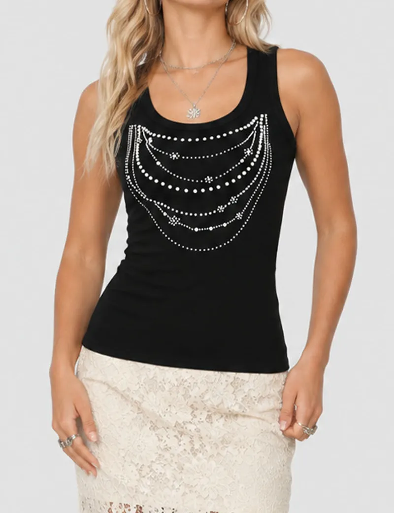 Chic Rhinestone Chain Detail Racerback Tank Top
