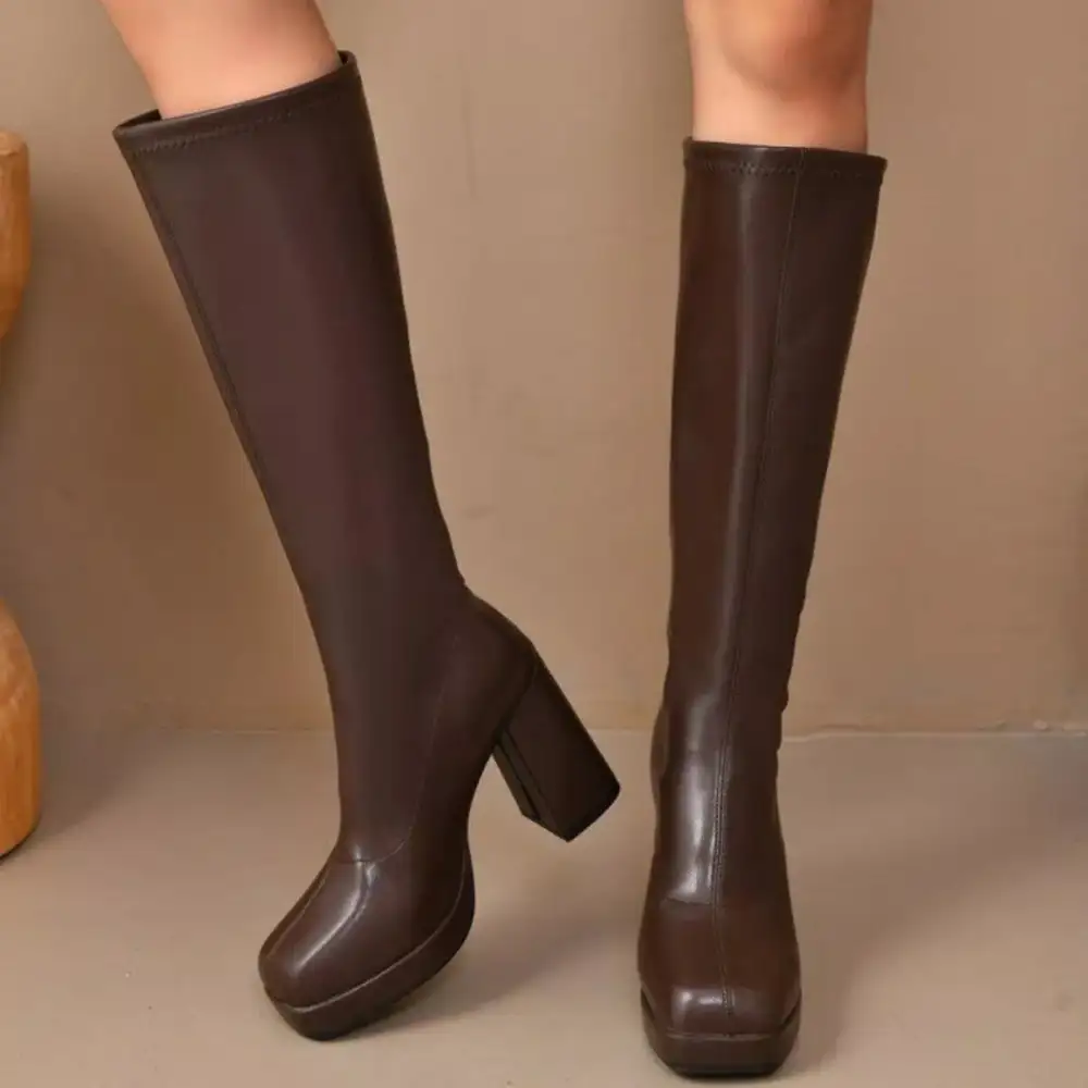 Casual Square Toe Block Heels Boots