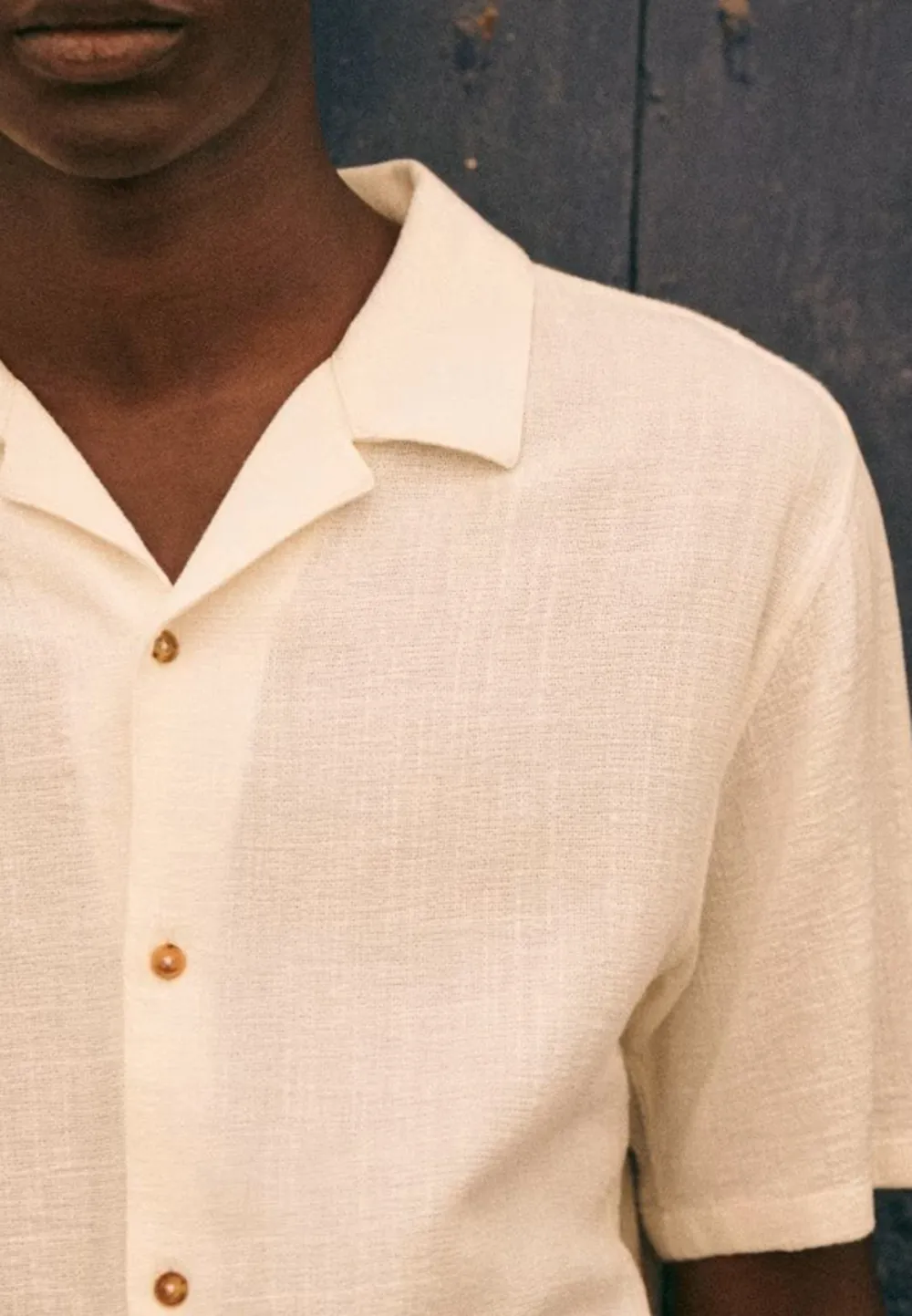 Cream Lightweight Cotton Linen Blend Camp Collar Shirt