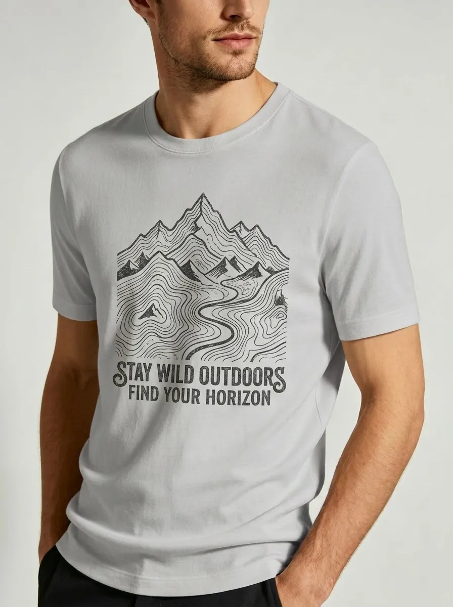 Men's Outdoor Adventure Mountain Topographic Printed T-shirt