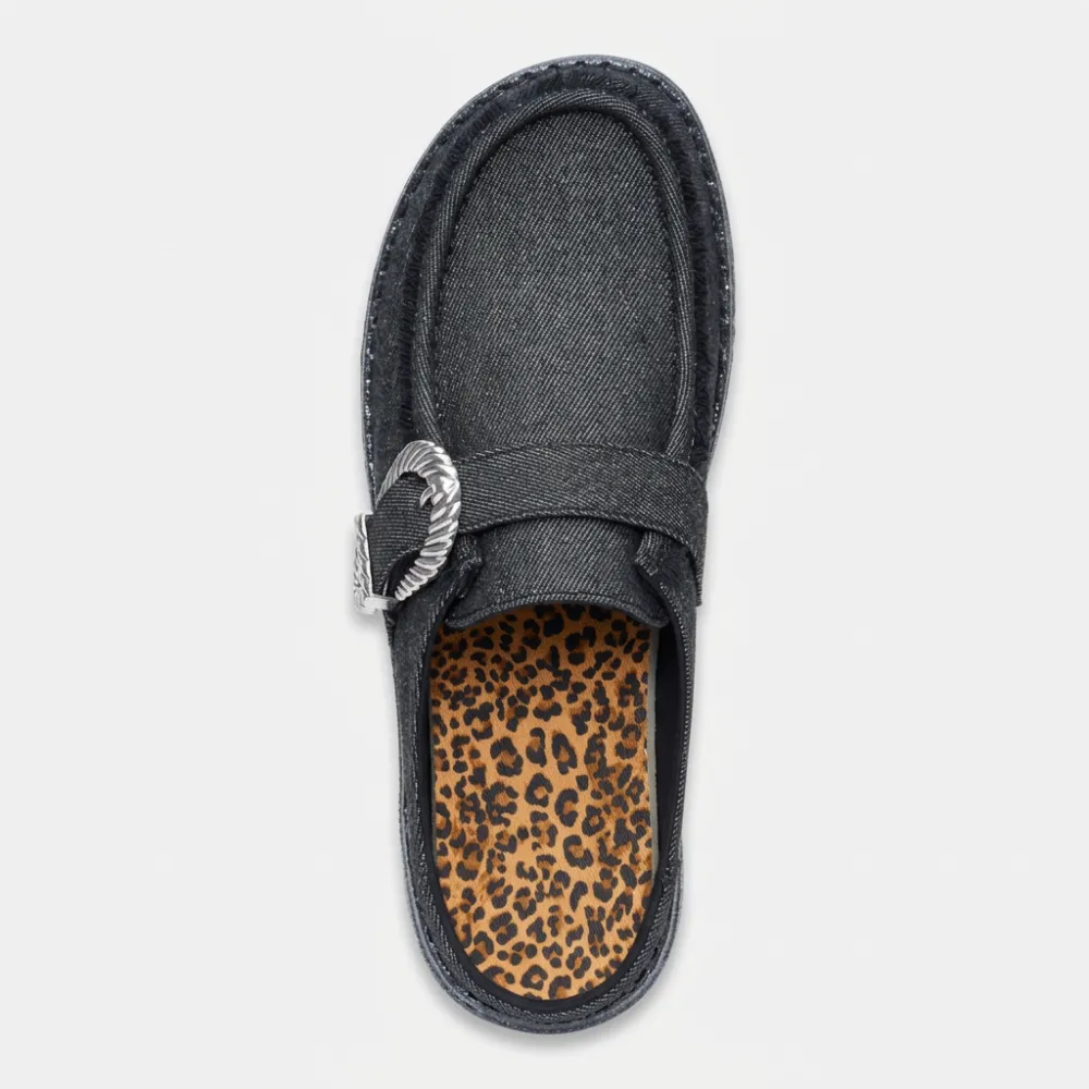 Casual Slip Buckle Denim Mule Shoes